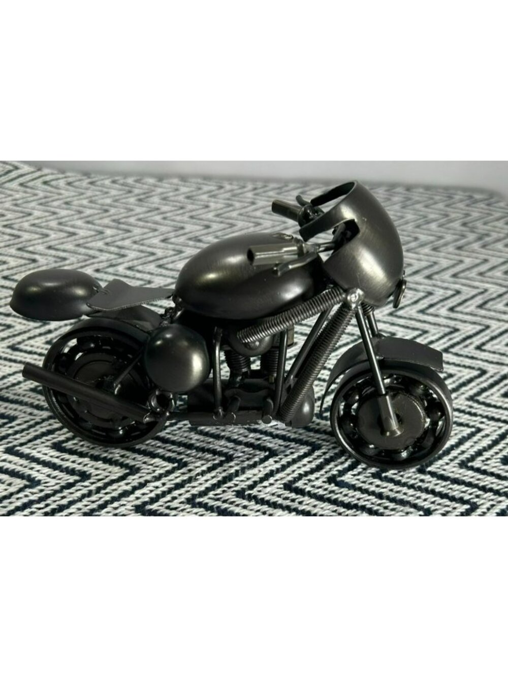 Unique Scrap Metal Black Motorcycle Miniature Desk Decor Model - Picture 4 of 7